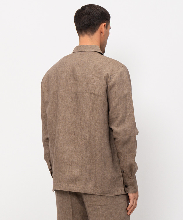 CAPOBIANCO Коричнева сорочка з льону прямого крою 20M515LL00 зображення 4