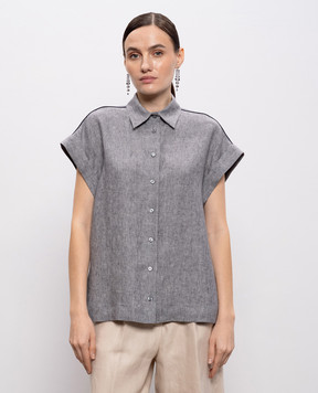 Peserico Сіра сорочка з льону з відворотами S0649802629