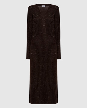 Brunello Cucinelli Коричневое платье с кашемиром в рубчик M9A895A92