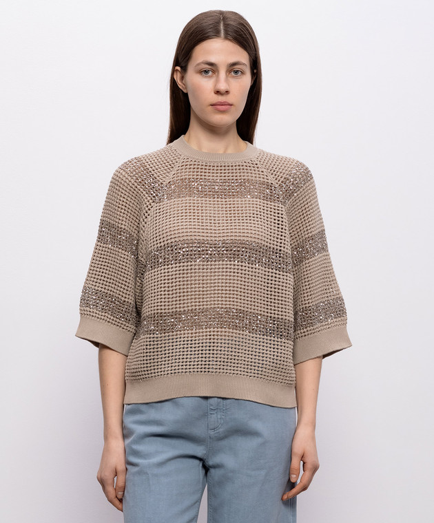 Brunello Cucinelli Бежевый топ с пайетками M58772800 изображение 3