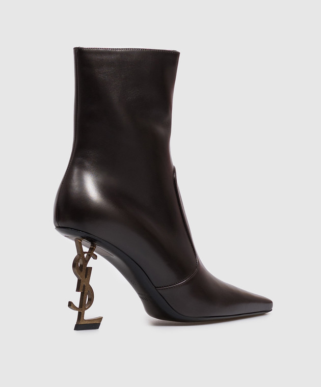 Saint Laurent Коричневые кожаные ботильоны OPYUM A0027UAAGXG изображение 3
