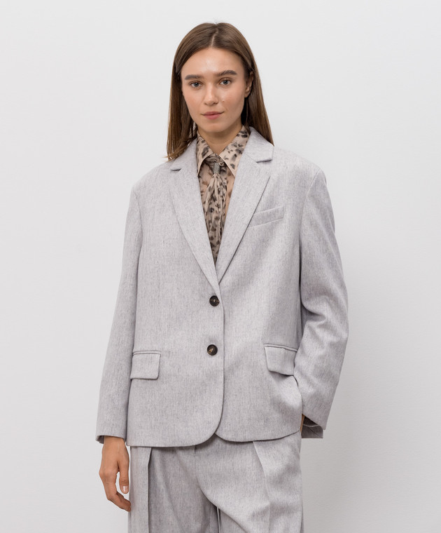 Brunello Cucinelli Сірий жакет з вовни з ланцюжком моніль MG5497204P зображення 3
