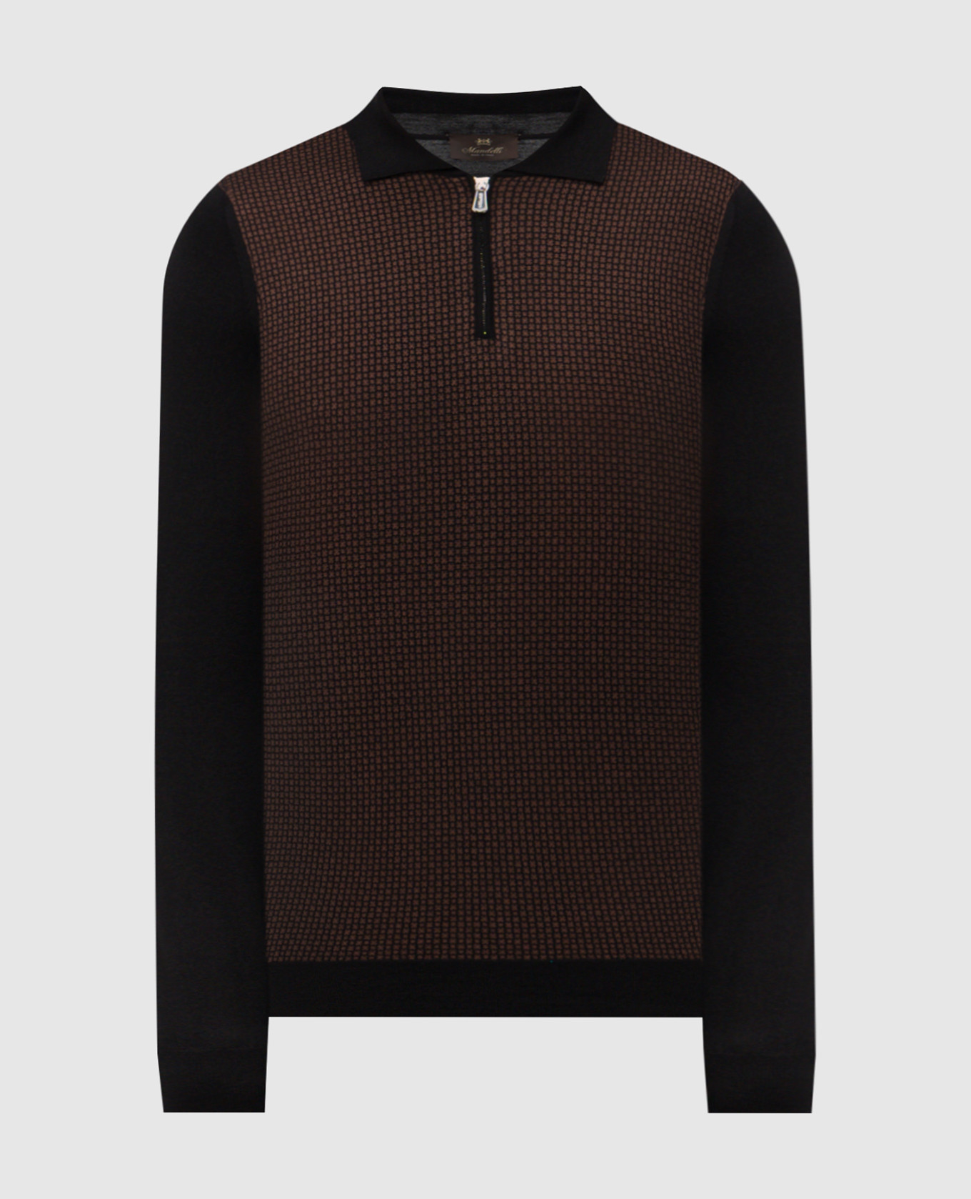 Черное поло с шерстью и шелком в узоре