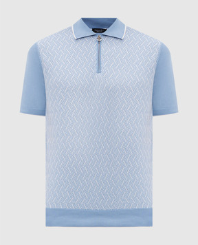 Stefano Ricci Блакитне поло з шовком у візерунок K212040P31F26196