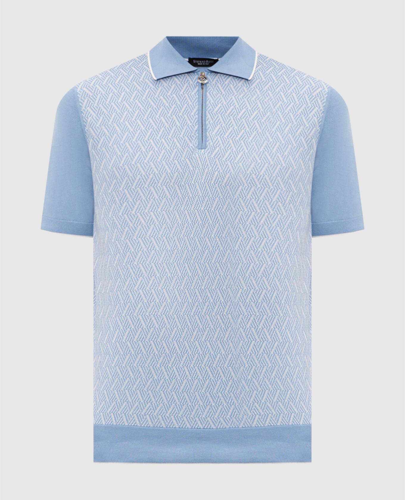Голубое поло с шелком в узоре