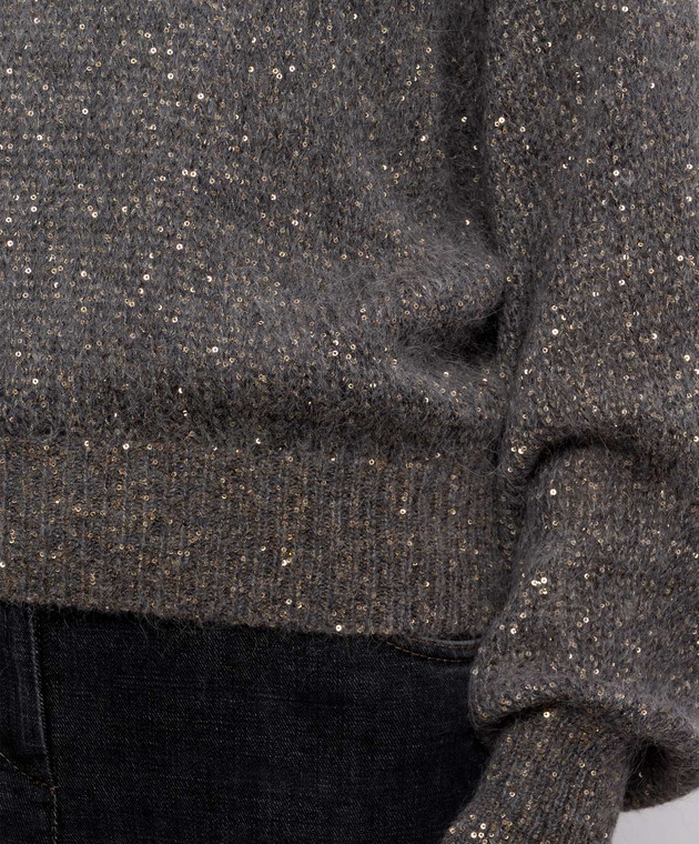 Brunello Cucinelli Серый свитер с шерстью альпаки в пайетке MMS579700P изображение 5