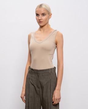 Brunello Cucinelli Бежевый топ в рубчик с цепочкой мониль M0TC8BJ312