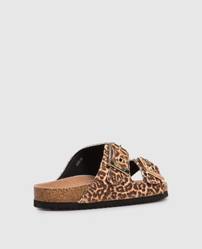 Colors of California Коричневі шкіряні шльопанці SLOFI з леопардовим принтом HCBIO502