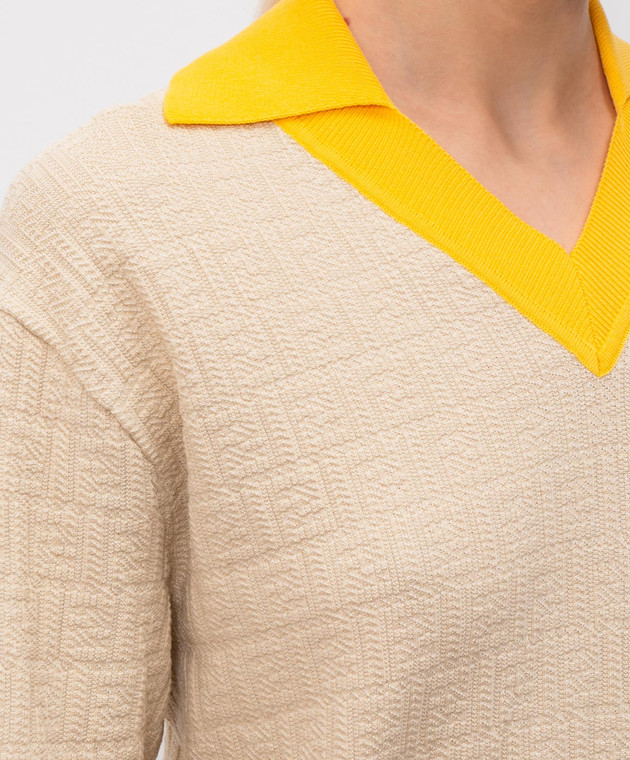 Fendi Бежевый джемпер с шелком в узор FZXE95AW4S изображение 5