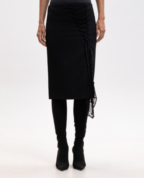 Alexander McQueen Черная юбка-карандаш из шерсти с кружевом A00047QJAAC