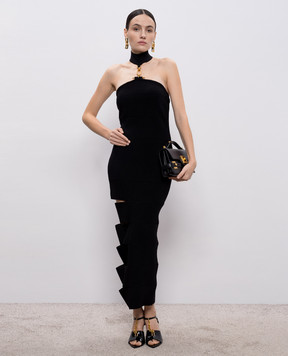 Balmain Черное платье с разрезами GF1RP880KJ42