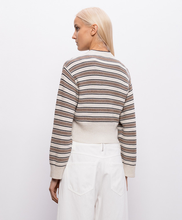 Brunello Cucinelli Бежевий кардиган в смужку з люрексом MAZ263806P зображення 4