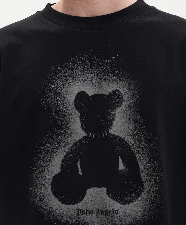 Palm Angels Черная футболка с принтом Spray Bear PMAA10BS26JER002 изображение 5