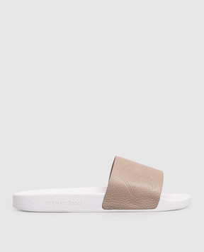 Stefano Ricci Бежевые кожаные шлепанцы с тиснением эмблемы UG31G760VD