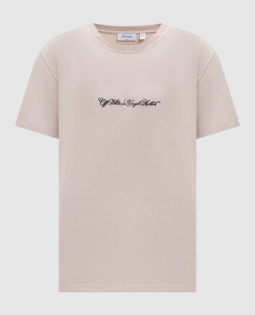 Off-White Бежева футболка з вишивкою Script Arrow 44MAA027S26J002