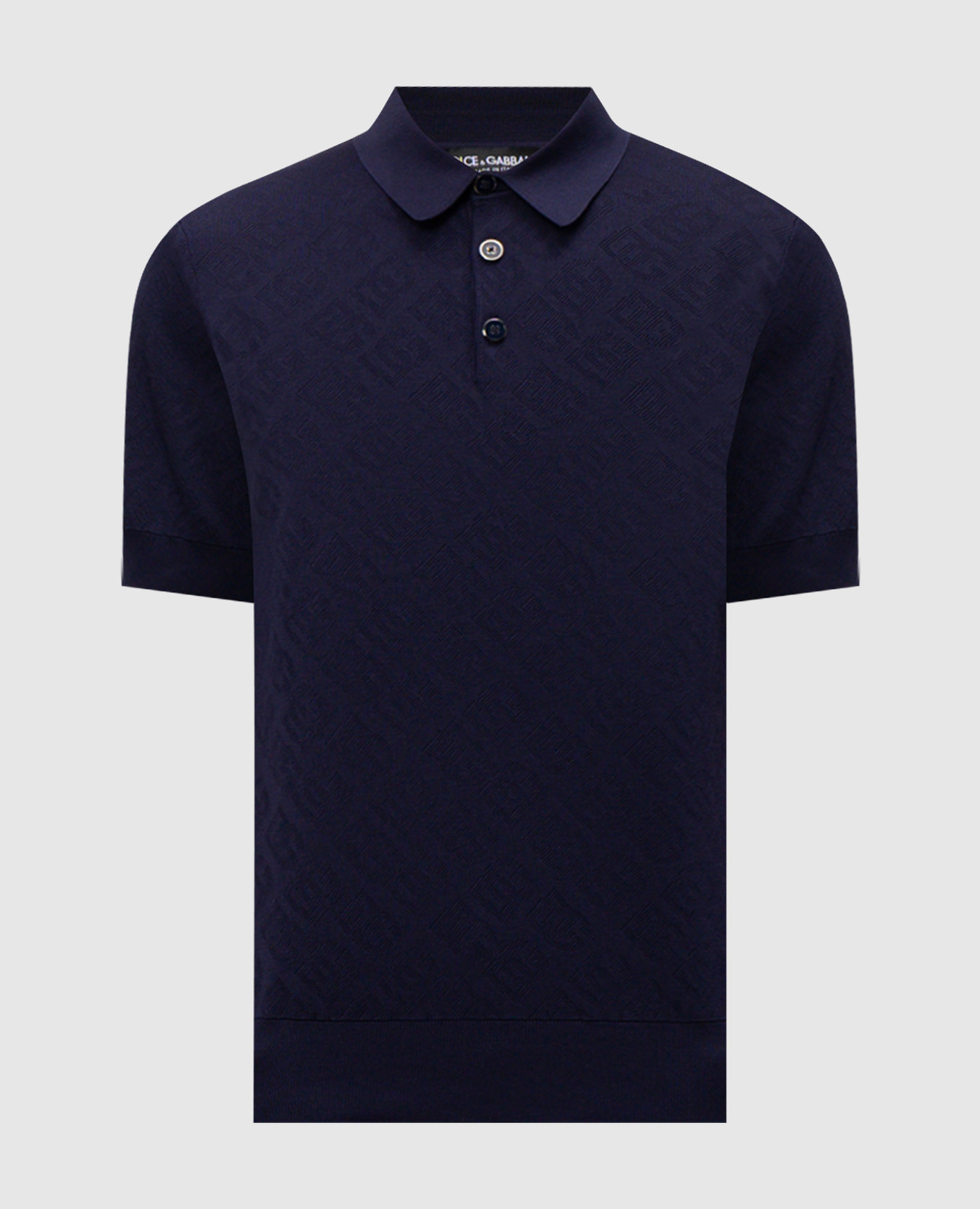 

Голубое поло из шелка в тканый узор логотипа DG, Синий, Поло