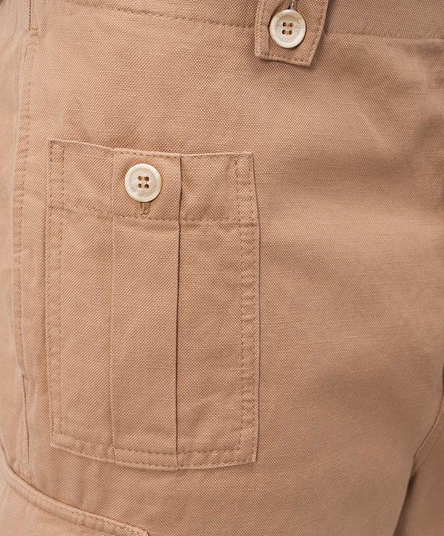 Brunello Cucinelli Коричневые шорты-карго с льном MP44DU0075 изображение 5