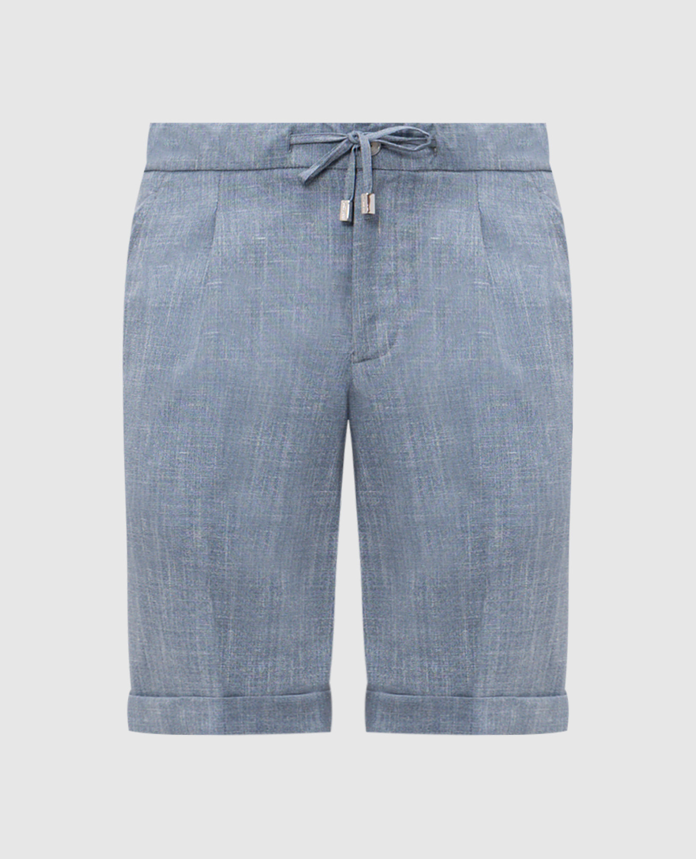 Голубые шорты из шерсти, шелка и льна