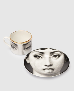 Fornasetti Белый фарфоровый набор для чая Tema e Variazioni L'antipatico из чашки и блюдца P39Z304