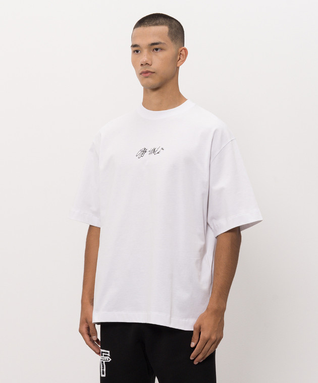 Off-White Белая футболка с вышивкой логотипа 44MAA120F26J011 изображение 3