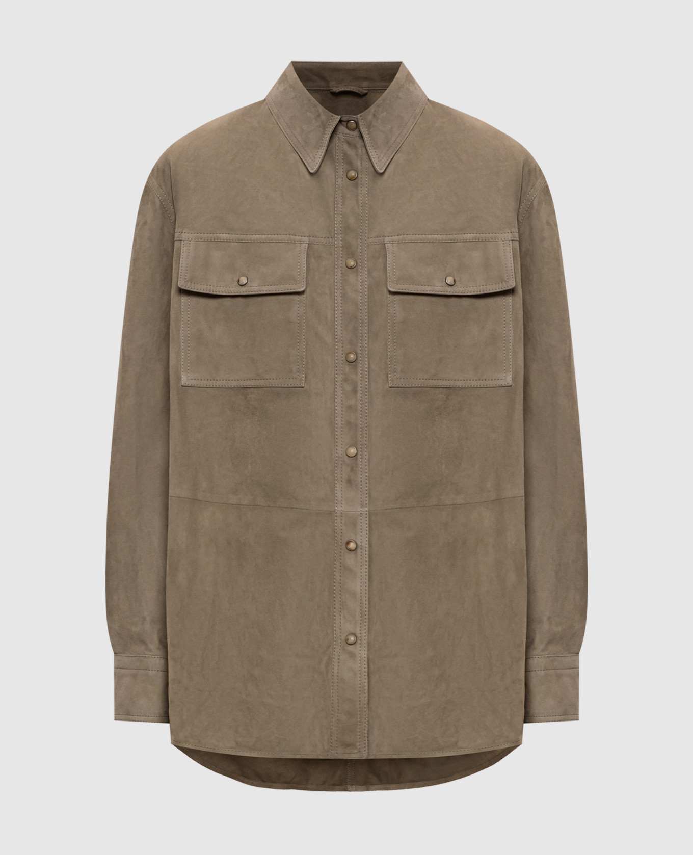 Замшевая рубашка цвета хаки с цепочкой мониль