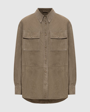 Brunello Cucinelli Замшевая рубашка цвета хаки с цепочкой мониль MPCAL7436