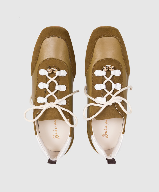 Babe Pay Pls Шкіряні кросівки кольору хакі з намистинами NICKY зображення 4