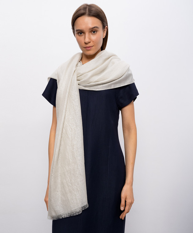 Brunello Cucinelli Сірий палантин з кашеміром та шовком з люрексом MSCDAR097 зображення 2