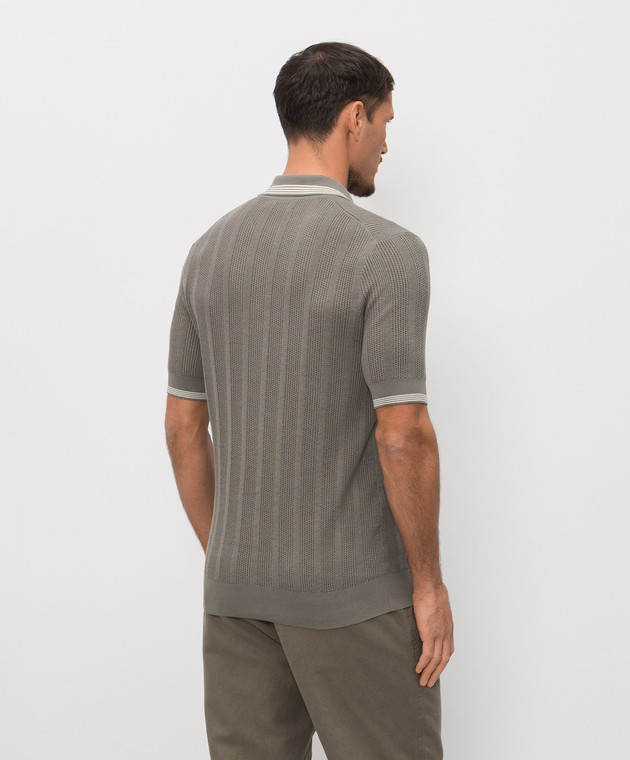 Brunello Cucinelli Поло цвета хаки с контрастными полосками M29204205P изображение 4