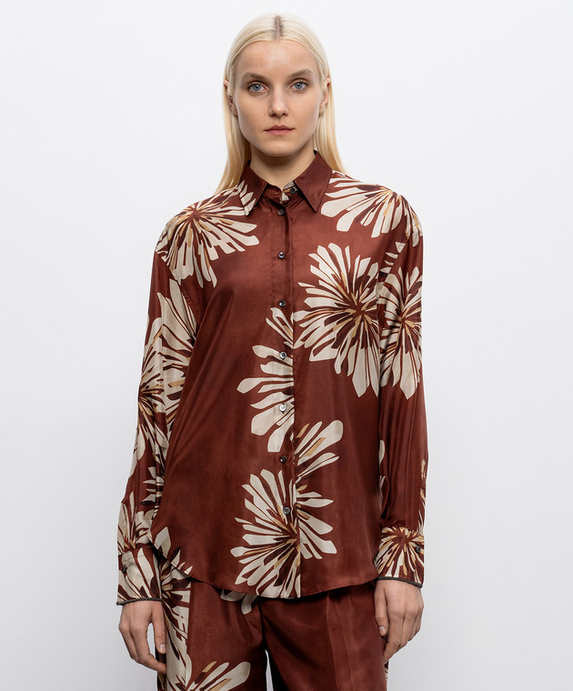 Brunello Cucinelli Коричневые блузки из шелка в принт MQ967RH206 изображение 3