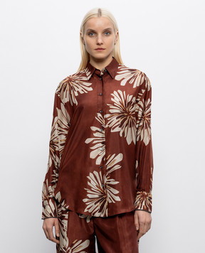 Brunello Cucinelli Коричнева блуза із шовку в принт MQ967RH206