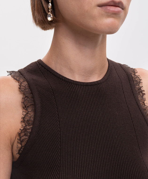 Twinset Коричневый топ в рубчик 262TP3391 изображение 5