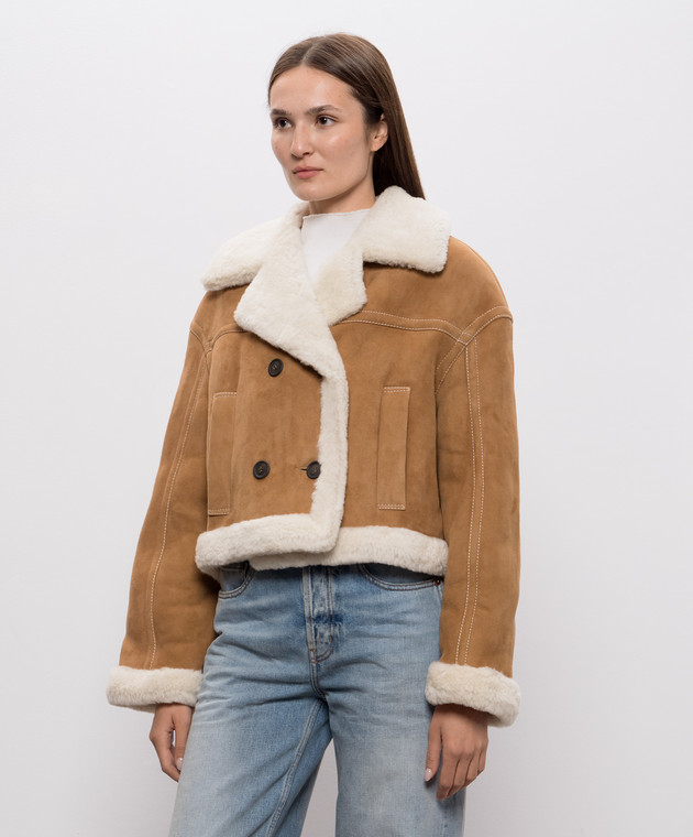 Be Florence Коричневая укороченная двубортная дубленка BE2683 изображение 3