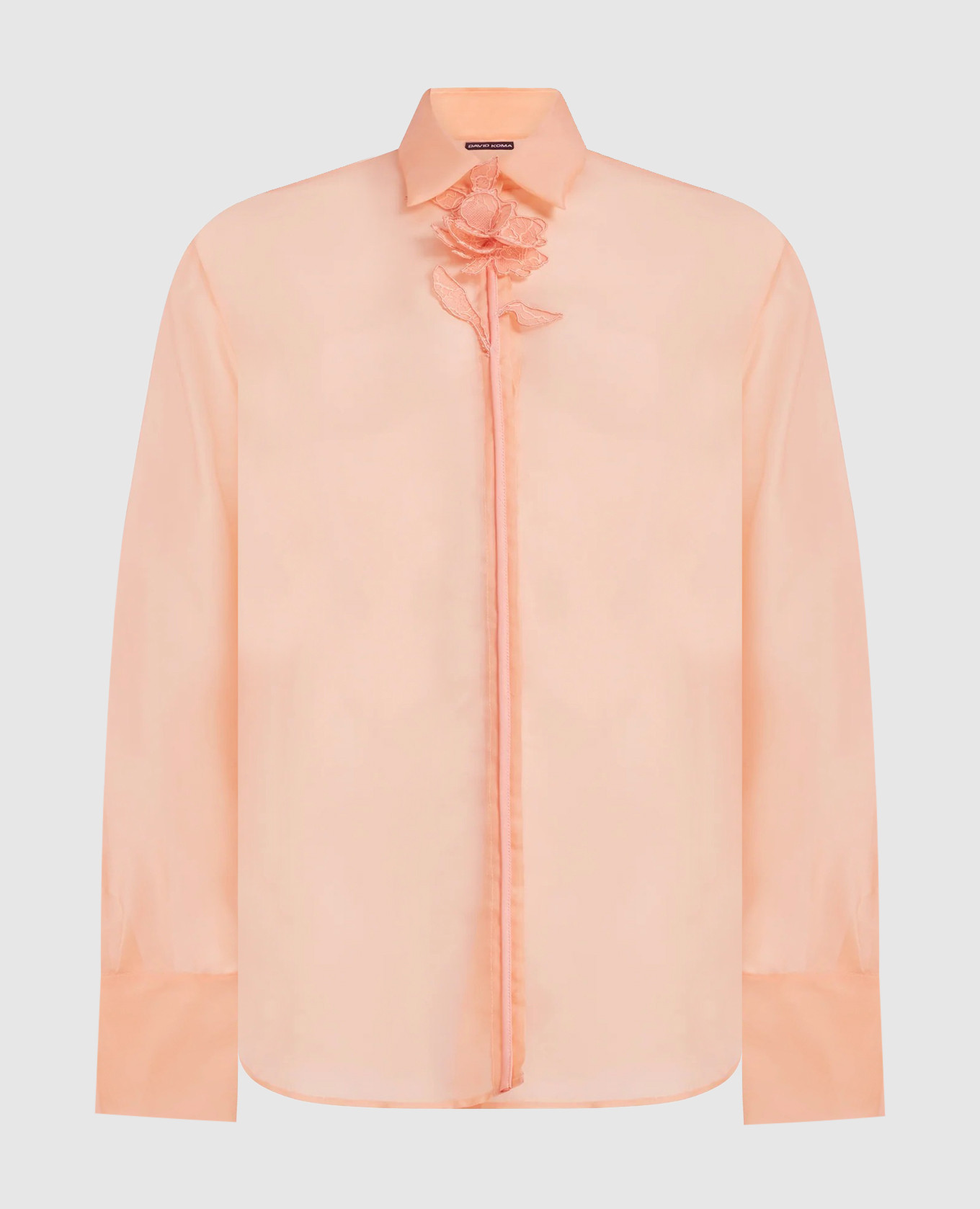 Помаранчева блуза із шовку з квітковою аплікацією