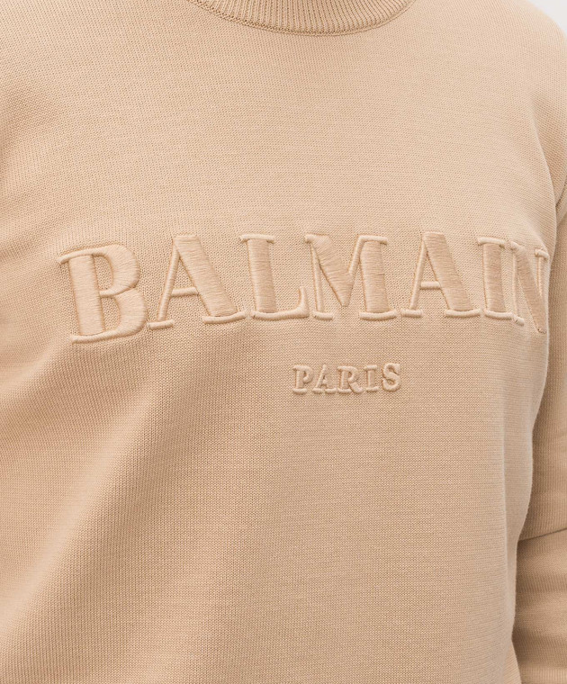 Balmain Бежевый джемпер с вышивкой логотипа HH1KD185KK24 изображение 5