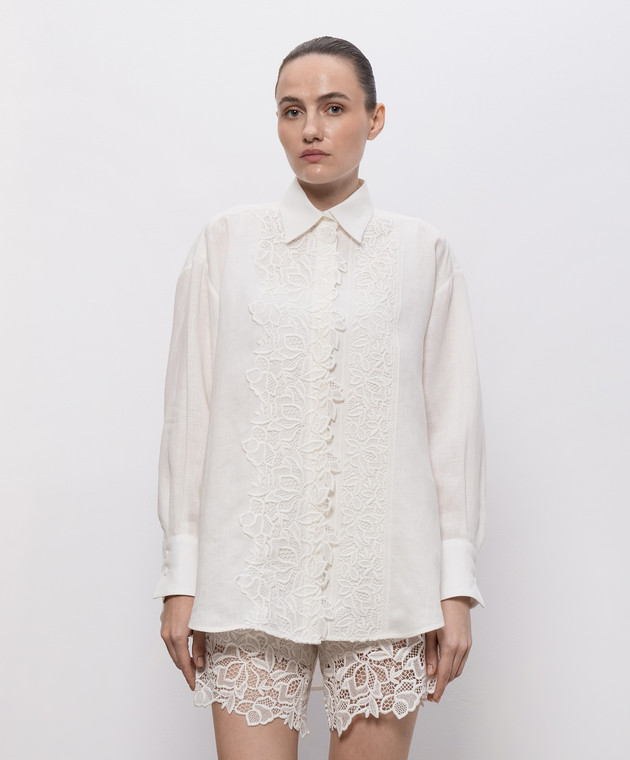 Ermanno Scervino Life Рубашка цвета айвори из льна с кружевом D484K611GQI изображение 3