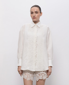 Ermanno Scervino Life Сорочка кольору айворі з льону з мереживом D484K611GQI