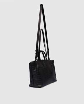 Marsell Чорна шкіряна сумка-тоут 4 Dritta з тисненням під шкіру крокодила MB0286P046