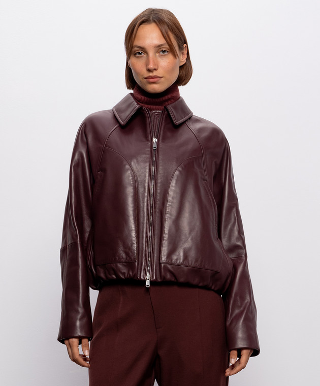 Brunello Cucinelli Бордова шкіряна куртка з ланцюжком моніль MPNMO7638P зображення 3