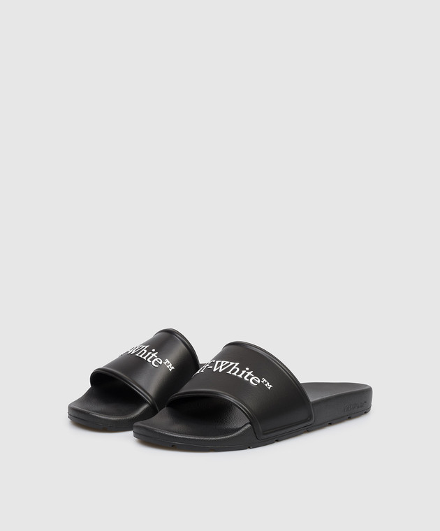 Off-White Черные слайдеры с фактурным логотипом OMIU002S26MAT002 изображение 2