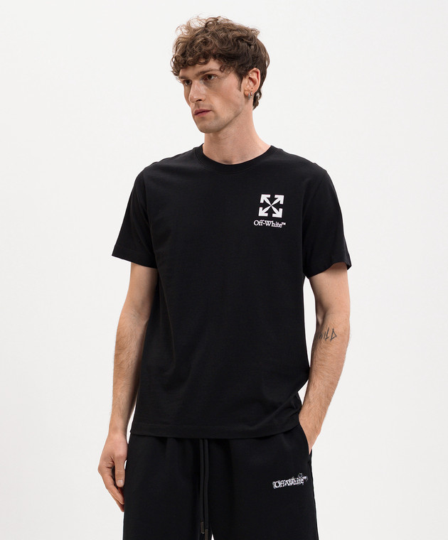 Off-White Чорна футболка з принтом логотипа та емблеми 44MAA027S26J00B зображення 3