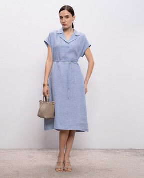 Peserico Голубое платье миди из льна S02412A02600