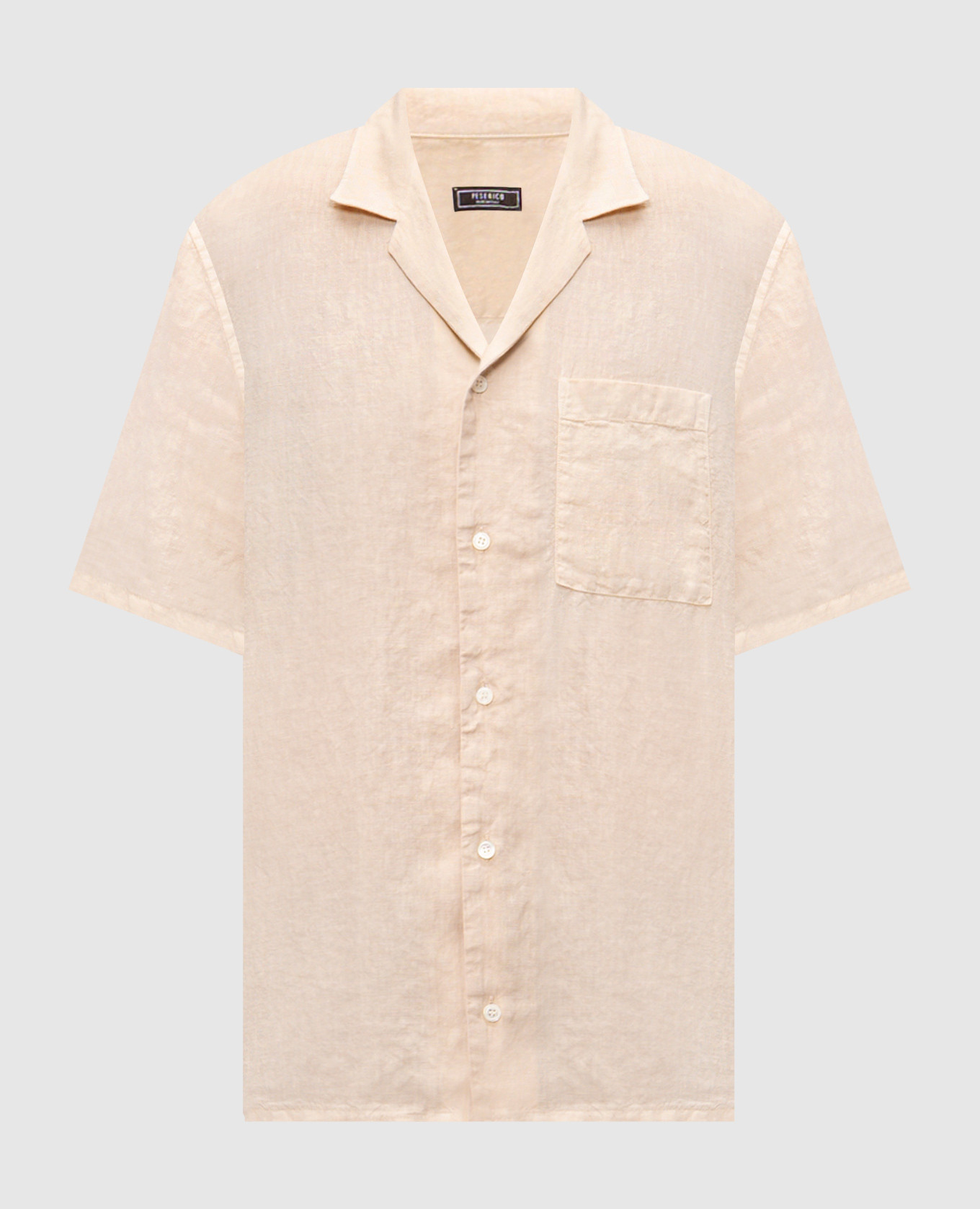 Бежевая рубашка с короткими рукавами из льна