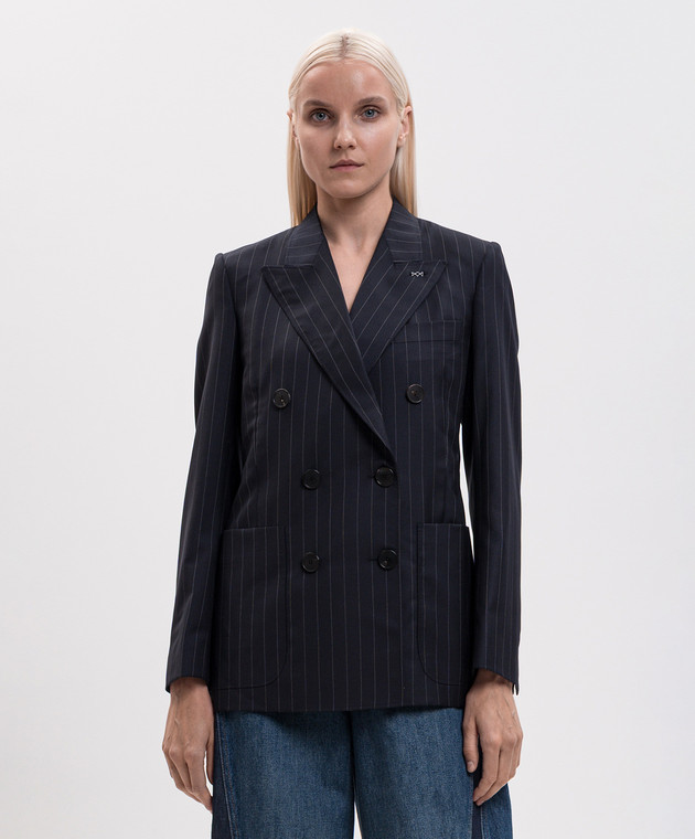 Givenchy Синий двубортный жакет из шерсти в полоску BW30QW16UQ изображение 3
