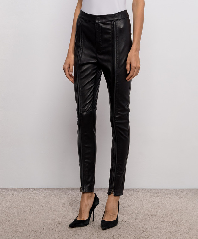 Tom Ford Черные кожаные брюки с молниями PAL782LEX468 изображение 3