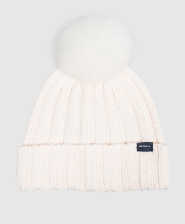 Woolrich Шапка кольору айворі з вовни з помпоном CFWWAC0163FBUF0428