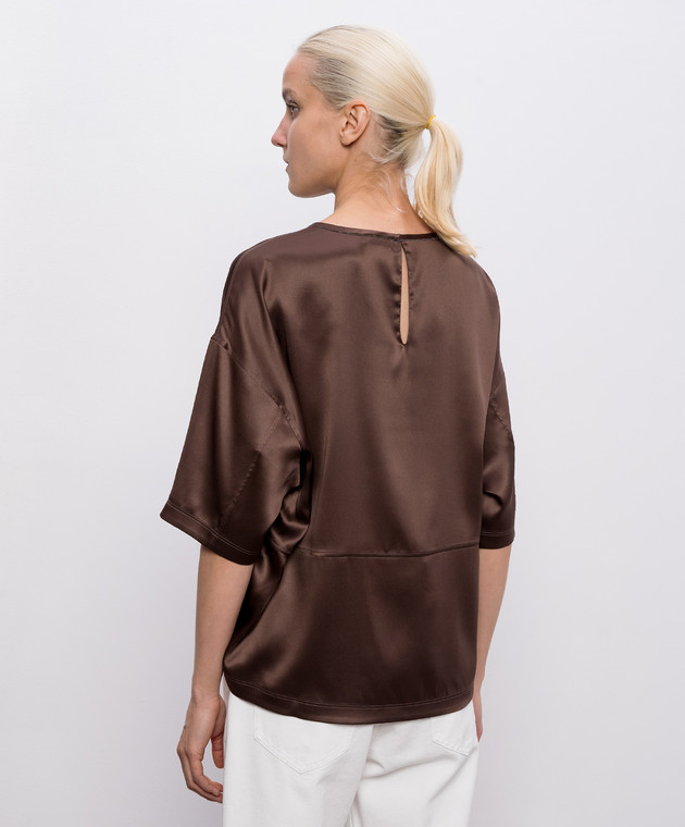 Brunello Cucinelli Коричнева блуза із шовку M0C59DZ310 зображення 4