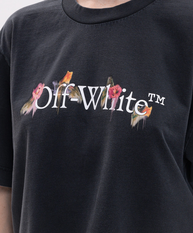 Off-White Серая укороченная футболка с цветочным принтом логотипа 2FA00640T изображение 5