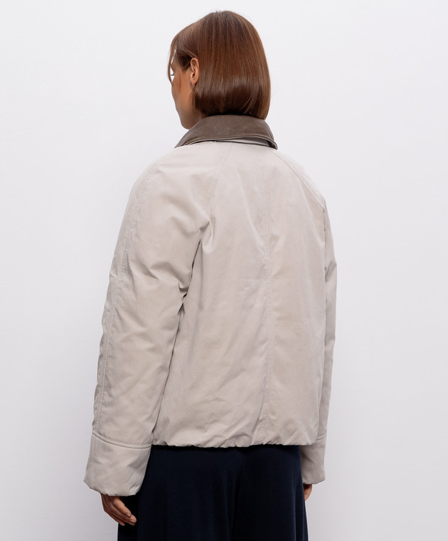 Brunello Cucinelli Бежевая пуховая куртка с кожаным воротником MG5457551P изображение 4