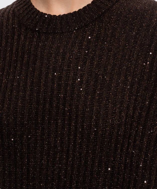 Brunello Cucinelli Коричневий в'язаний топ з кашеміру та вовни MBM753520 зображення 5